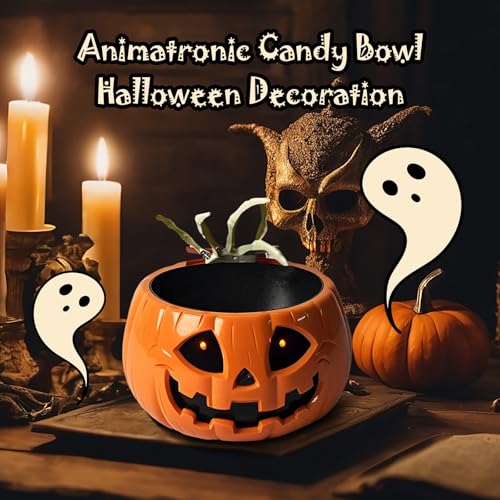 Halloween Candy Bowl with Moving Skull Hand and Glowing Red Eyes M2252