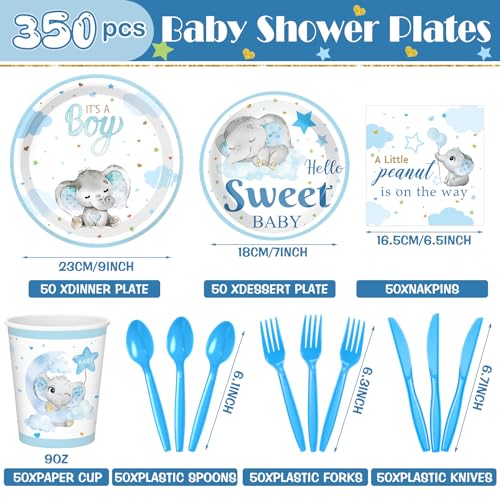 405 Pcs Baby Shower Tableware Set Blue Bear Plates Napkins Cups for 50 Guests U833