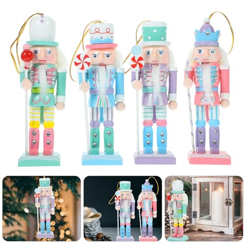 Christmas Candy Nutcracker Ornaments, 4pcs Pink Wooden Pastel Soldier Figures, 12cm M808422