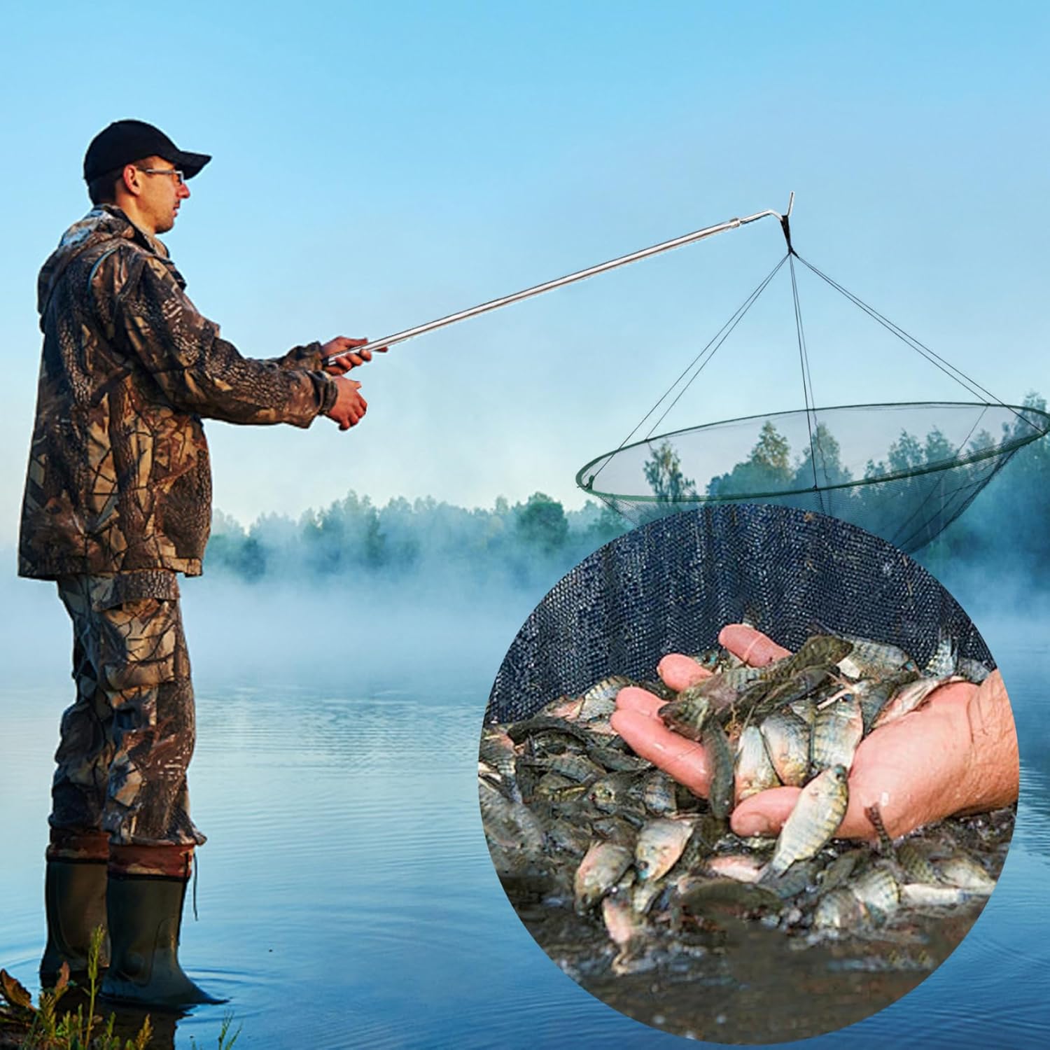 Drop Net for Pier Fishing, 39in Foldable Portable with Dual Line Structure S253