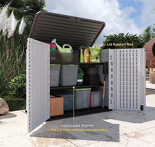 Horizontal Outdoor Storage Shed, 47 Cu.ft Resin Waterproof Cabinet for Garden Patio Backyards F5157