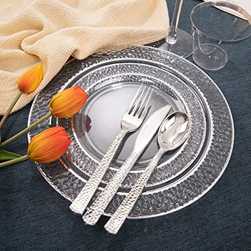 350PCS Clear Plastic Plates with Gold Trim for 50 Guests, Disposable Dinnerware Set O686017