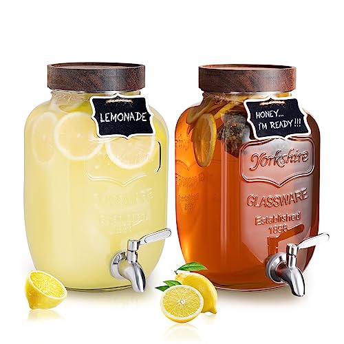 Glass Drink Dispenser with Stand and Spigot, 1 Gallon, Set of 2 I5509