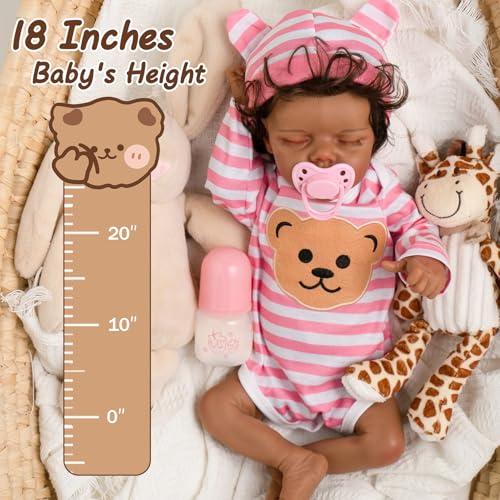 Realistic Reborn Baby Doll with Silicone Soft Body, Black Lifelike Baby Girl with Feeding Kit X111