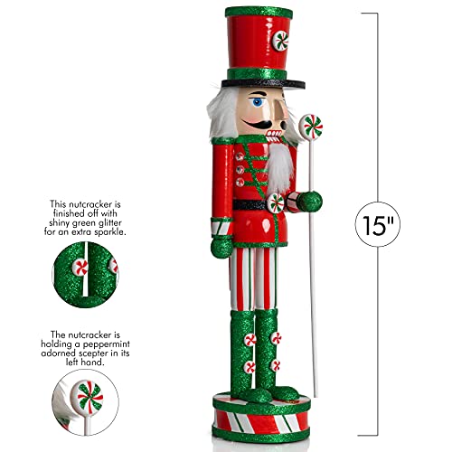 Wooden Peppermint Nutcracker Doll 15" K167542