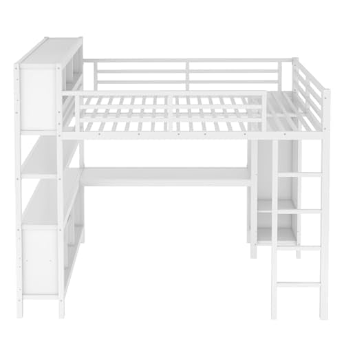 Full Loft Bed with Desk, Storage Shelves, and Wardrobe, Heavy-Duty Frame, Black K6320