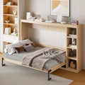 Full Size Horizontal Murphy Bed with Shelves, Full Murphy Bed with Side Bookcase, can be Folded into a Cabinet, Hideaway Wall Bed Space-Saving for Guest Room Bedroom Office, Natural