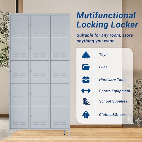 3-Door Blue Steel Storage Locker for Office, School, Gym C68898