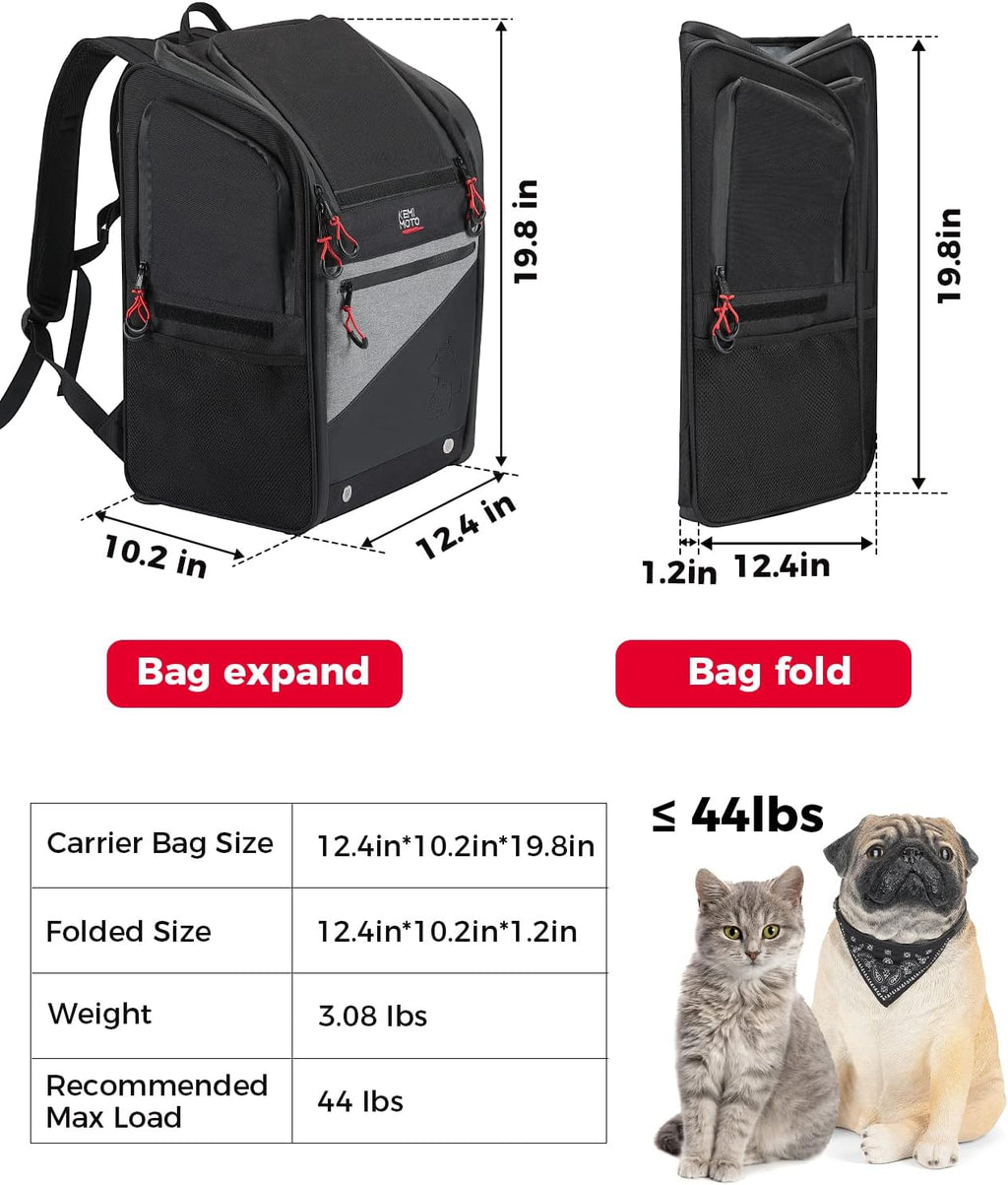 Motorcycle Pet Carrier Bag, Portable Folding Cat Dog Carrier, 20lbs Capacity Z2273