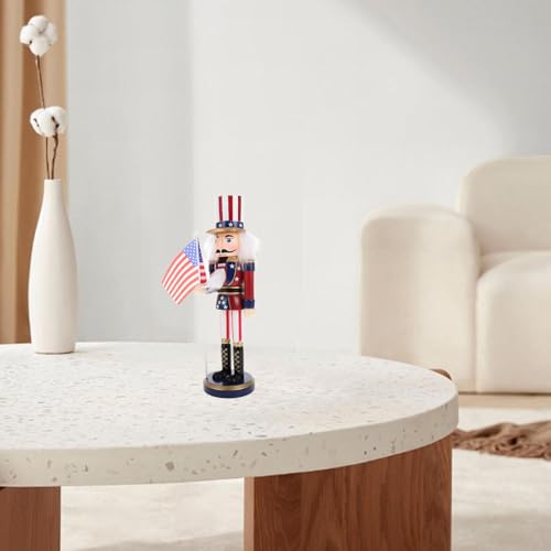 Patriotic Nutcracker Figurines Wooden Soldier Statue with Cane for Independence Day Decoration C859373
