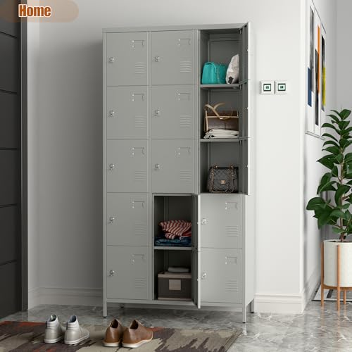 6 Door Metal Storage Locker with 18 Hooks, Black & Dark Grey K6611
