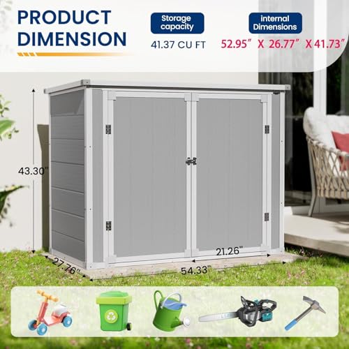 Outdoor Storage Shed, Weather Resistant Resin Box with Floor for Garden Tools I6082