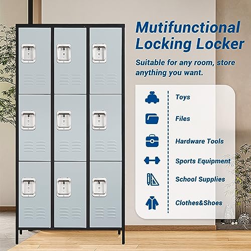 3-Door Blue Steel Storage Locker for Office, School, Gym C68898