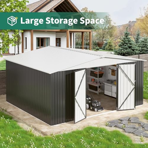Outdoor Storage Shed 12x14 FT, Metal Garden Shed with Lockable Doors S5417