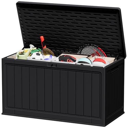 31 Gallon Resin Deck Box Waterproof Indoor Outdoor Storage for Patio Cushions and Garden Tools L90121