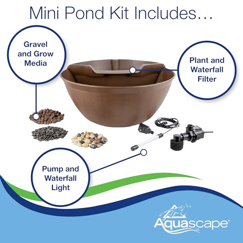 Container Water Feature Kit with Waterfall Fountain, Pump & Filtration for Indoor & Outdoor Mini Pond O74793