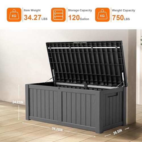 100 Gallon Resin Deck Box, Lockable Patio Outdoor Storage, Waterproof - Black F75230