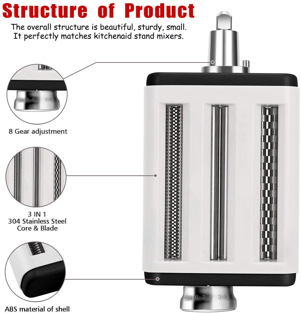 Pasta Maker Attachment for Stand Mixer, 3 in 1 with Roller and Cutters E141