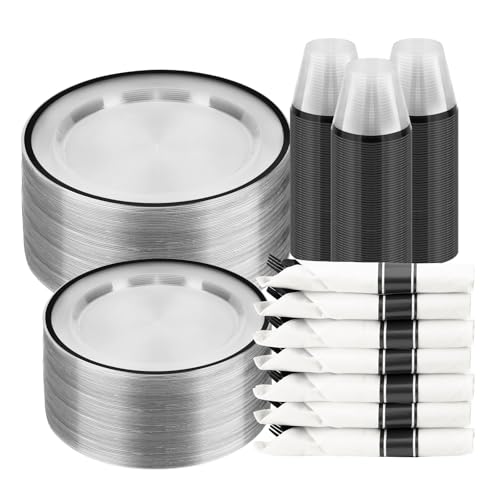 Disposable Plates and Cups Set for 50 Guests with Napkins and Cutlery V71219