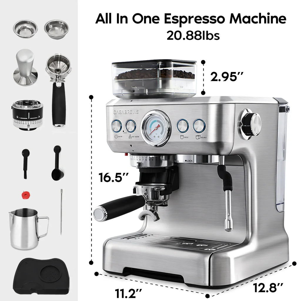 Espresso Machine with Milk Frother and Grinder, Silver O667816