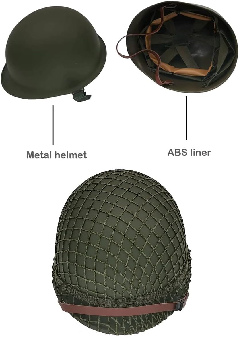 WW2 M1 Steel Helmet Replica with Net Cover and Chin Strap D703