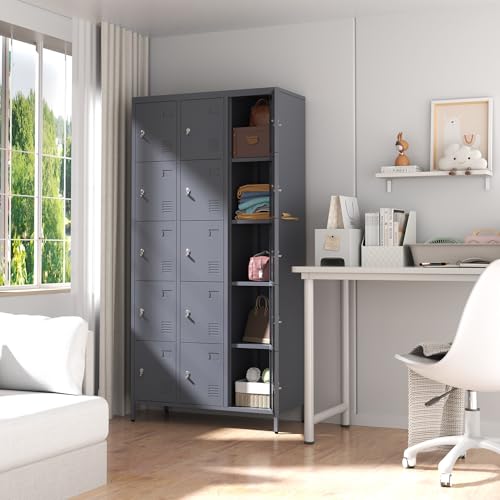 3-Door Steel Storage Locker with Shelves and Hooks I822961