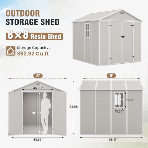 Outdoor Storage Shed 6x6 FT Resin with Floor and Lockable Door Z166