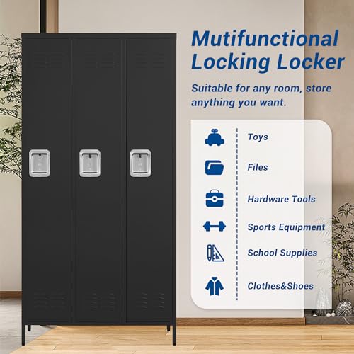 3-Door Blue Steel Storage Locker for Office, School, Gym C68898