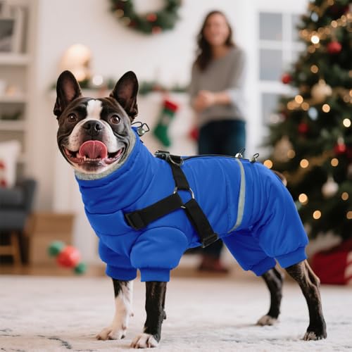 Black Dog Winter Coat with Harness, Reflective Waterproof Jacket for Small Dogs O43201