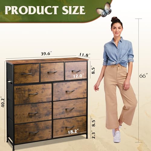 9-Drawer Fabric Storage Tower for Bedroom, Closet, Tall Chest Organizer with Steel Frame R839993