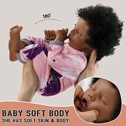 Lifelike Reborn Baby Doll Black 17-Inch with Soft Body and Curls D53590