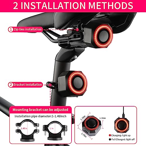 Bike Tail Light with Alarm, Rechargeable, Auto On/Off L2731