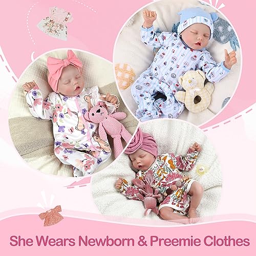 Lifelike Reborn Baby Doll Girl, 17 Inch Soft Body Realistic Newborn Vinyl Silicone Doll with Feeding Kit H33373