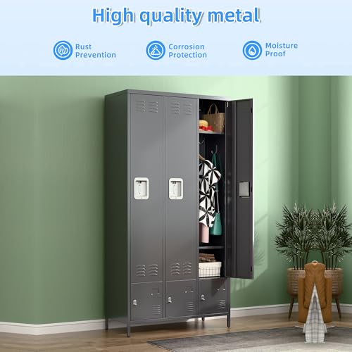 6 Door Metal Storage Locker with 18 Hooks, Black & Dark Grey K6611