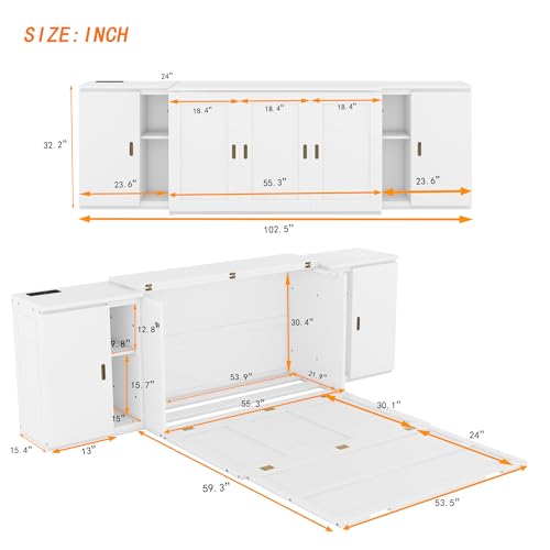 Wall Cabinet Bed with Storage and Bookcase Headboard F651615