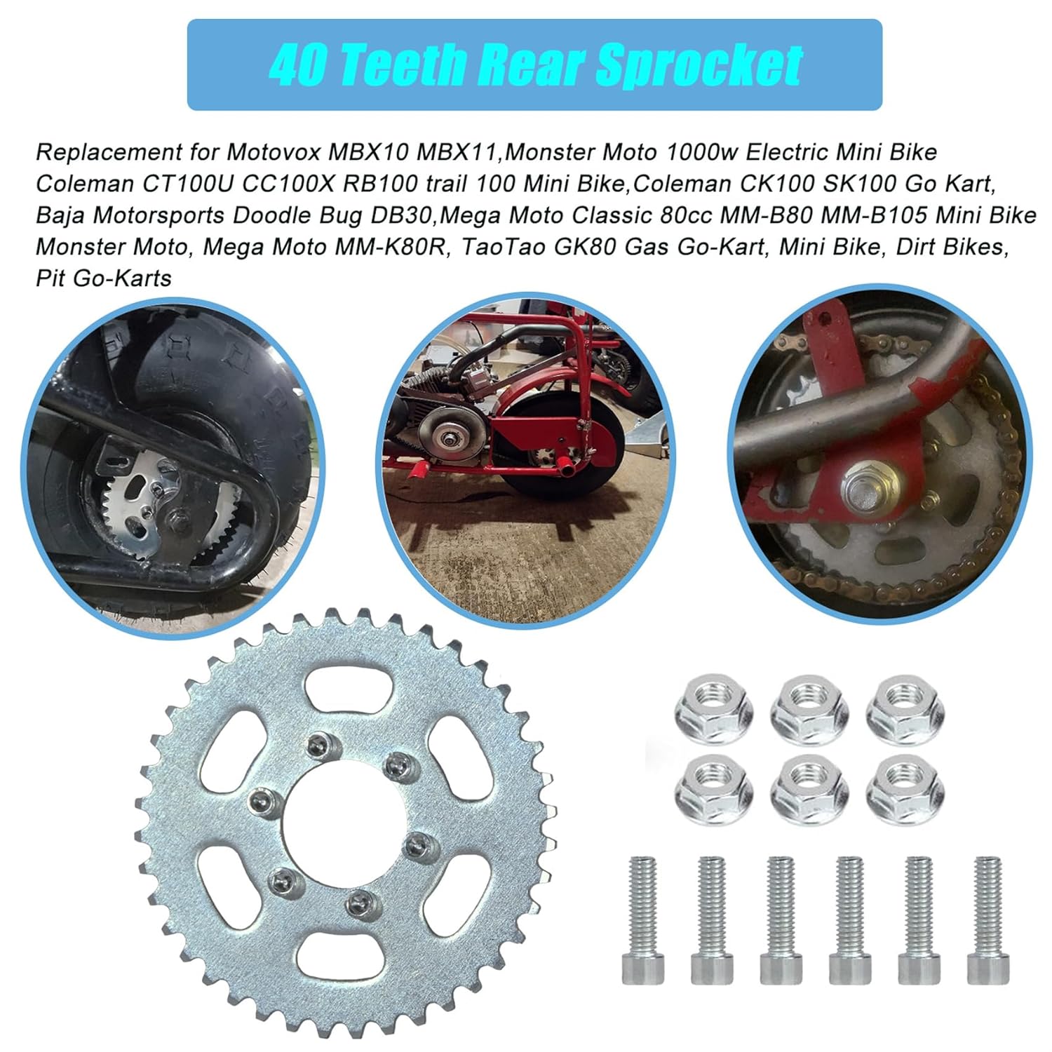 Rear Sprocket 40 Teeth for Mini Bike Go Kart Dirt Bikes S8701