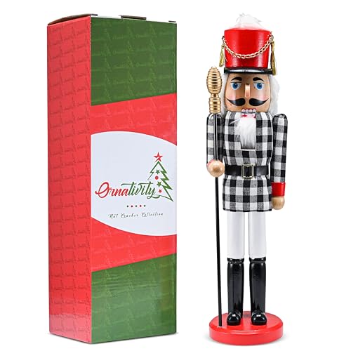 Black and White Checkered Soldier Nutcracker Wooden Figure 15 Inch X3031