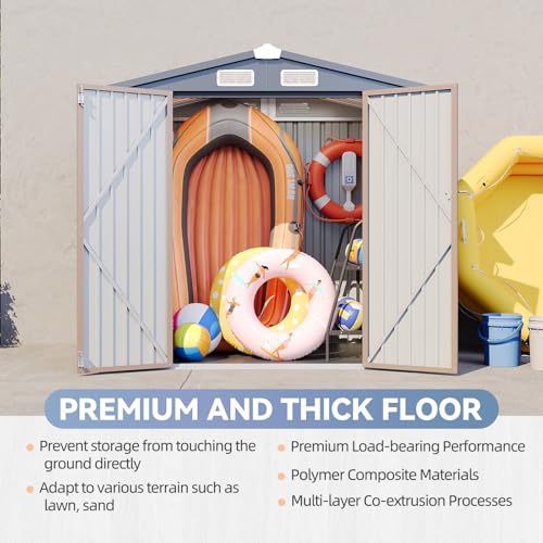 Galvanized Steel Storage Shed with Triple Doors, Weatherproof Outdoor Utility Shed P600721