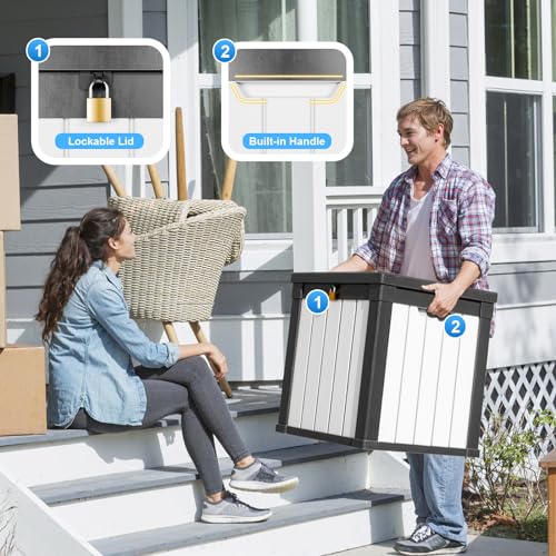 100 Gallon Resin Deck Box, Lockable Patio Outdoor Storage, Waterproof - Black F75230