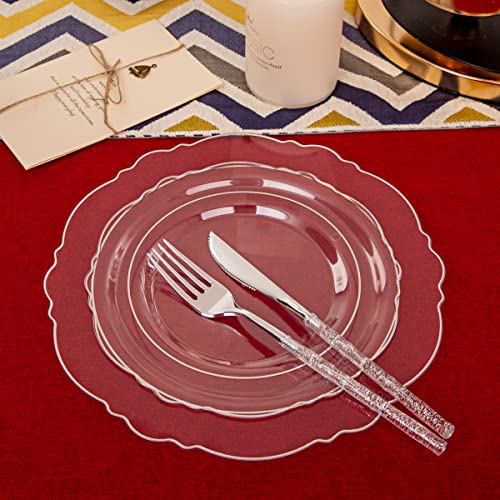 350PCS Clear Plastic Plates with Gold Trim for 50 Guests, Disposable Dinnerware Set O686017