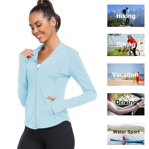 Women's Long Sleeve UV Protection Hiking Hoodie with Thumb Holes V116