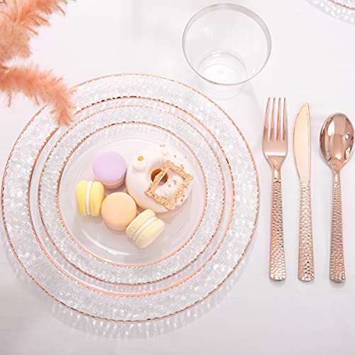 350PCS Clear Plastic Plates with Gold Trim for 50 Guests, Disposable Dinnerware Set O686017