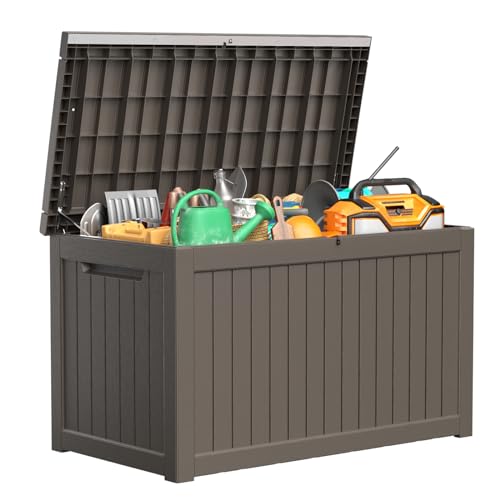 100 Gallon Resin Deck Box, Lockable Patio Outdoor Storage, Waterproof - Black F75230