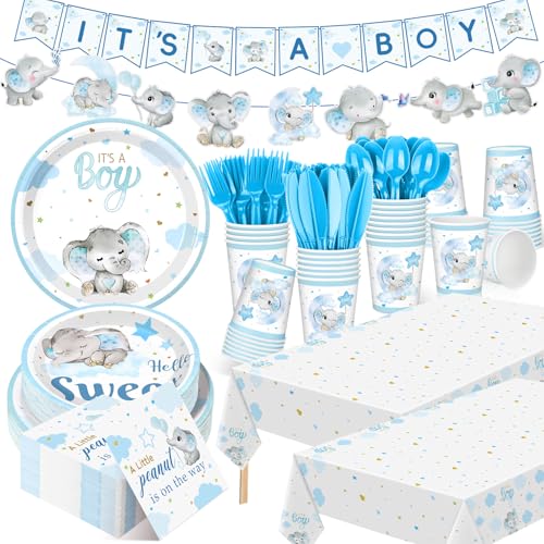 405 Pcs Baby Shower Tableware Set Blue Bear Plates Napkins Cups for 50 Guests U833
