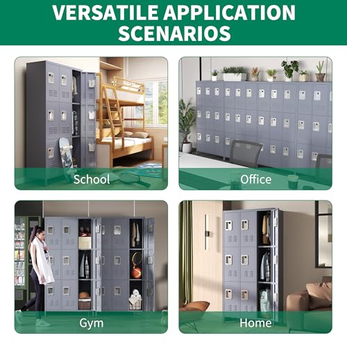 3-Door Steel Storage Locker with Shelves and Hooks I822961