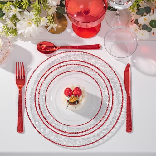 350PCS Clear Plastic Plates with Gold Trim for 50 Guests, Disposable Dinnerware Set O686017