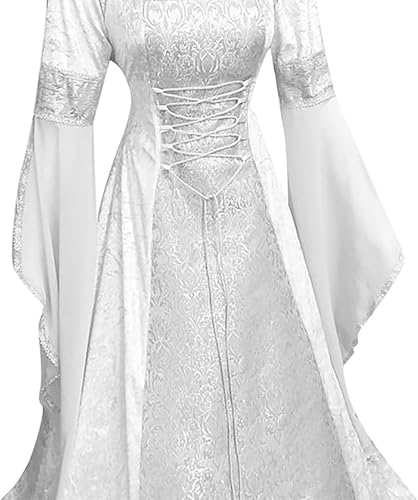 Medieval Victorian Dress for Women, Vintage Witch Halloween Costume with Hood W9109