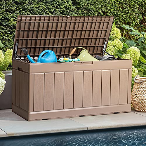 31 Gallon Resin Deck Box Waterproof Indoor Outdoor Storage for Patio Cushions and Garden Tools L90121