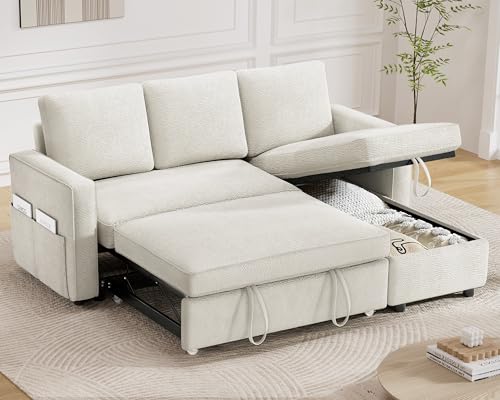 Sleeper Sofa Bed with Pull Out Bed, L Shaped Sectional Couch with Storage Chaise G9331
