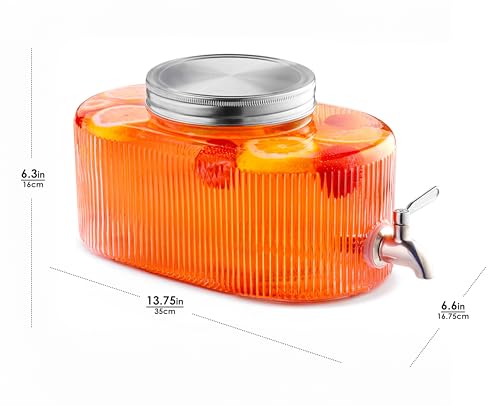 Glass Drink Dispenser for Fridge, 5L Leakproof Beverage Dispenser with Stainless Steel Spigot P33165